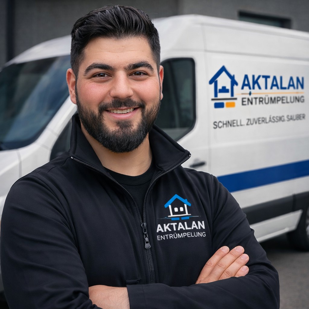 Inhaber von Aktalan Entrümpelung vor dem Firmenfahrzeug